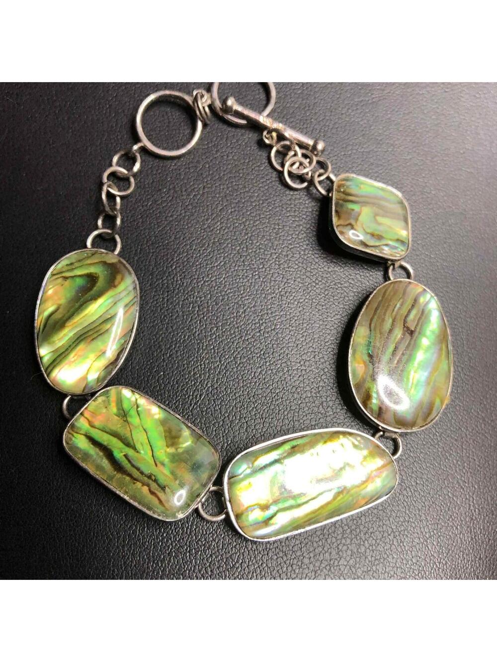 5953 Lucas Lameth LUC Sterling 925 Abalone Toggle Tennis Bracelet 7-8" 11.1grams